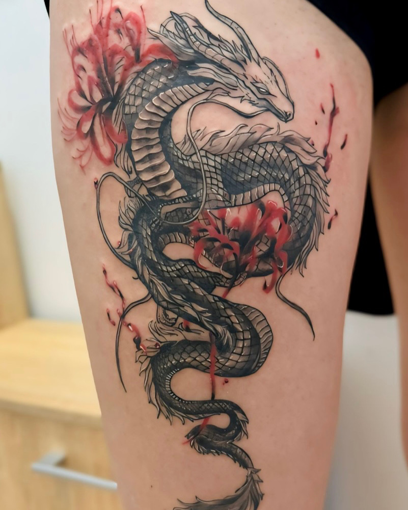 A sárkány lehelete fantasy tetoválás